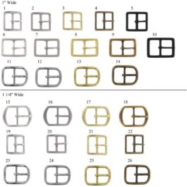 A diagram of different types of Upgraded Leather Suspenders buckles.