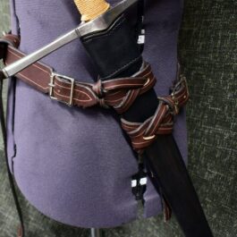 a close up of a horse's Integrated Swordbelt Style 4 and reins.