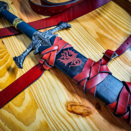 wood core scabbard with burgundy belt 3