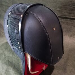 A Stitched Leather Back Of the Head Protection with a mesh covering on top of it.