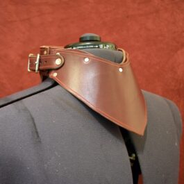 A close up of a mannequin wearing a Handmade Leather Gorget Style 1.