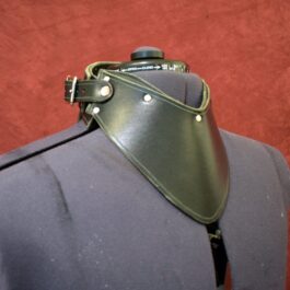 A Handmade Leather Gorget Style 1 on a mannequin's neck.