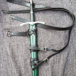 A close up of a horse's Integrated Sword Belt Style 3 and reins.