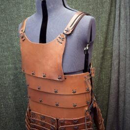 A Samurai Style Torso Armor made of leather and leather straps.