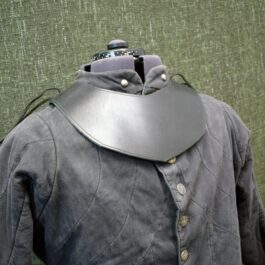 black Leather Mantle Gorget on a mannequin - renaissance clothing - renaissance clothing men - renaissance clothing women - renaissance clothing near me - renaissance art clothing - renaissance era clothing - renaissance costume ideas
