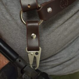 Zoomed in brown sling leather single point sling - Grommet's Leathercraft - renaissance clothing - renaissance art clothing - renaissance era clothing - leathercraft supplies - leathercraft accessories - leathercraft store near me - quality leather craft