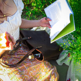 a young woman and her bison tote
