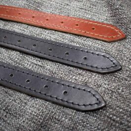 a pair of Handmade Leather Dress Belt Style 2 in black and brown.