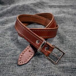 A Handmade Leather Dress Belt Style 2 with a metal buckle.