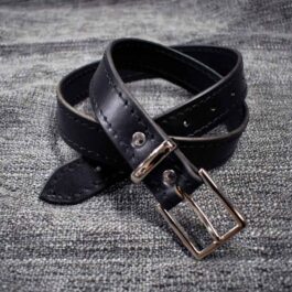 A Handmade Leather Dress Belt Style 2 with a metal buckle.