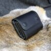 black Waxed Canvas Bushcraft Foraging/Dump Pouch laid on a fur- renaissance clothing - renaissance clothing men - renaissance clothing women - renaissance clothing near me - renaissance art clothing - renaissance era clothing - renaissance costume ideas