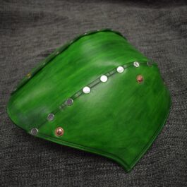 A green Riveted Leather Back Of the Head Protection with buttons on it.