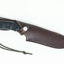 A Handmade Leather Sheath for the TOPs Longhorn Bowie on a white background.