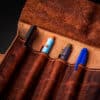 brown Handmade Leather Pen Roll with pens - renaissance clothing - renaissance clothing men - renaissance clothing women - renaissance clothing near me - renaissance art clothing - renaissance era clothing - renaissance costume ideas