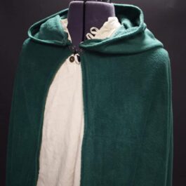 A green and white Fleece Hooded Cloak.