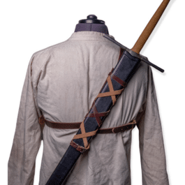 A man with Bison Leather Sleeve Garters on his back.