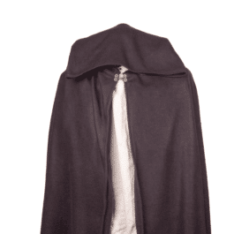 A man in a Fleece Hooded Cloak with a tie around his neck.
