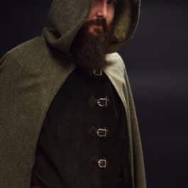 a man wearing a wool tweed hooded cloak - renaissance clothing - renaissance clothing men - renaissance clothing women - renaissance clothing near me - renaissance art clothing - renaissance era clothing - renaissance costume ideas