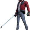 A man in a Custom Jacket holding a sword.