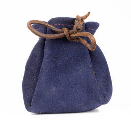 A small blue Leather Dice Pouch with a knot on it.