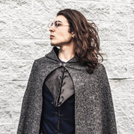 gray boiled wool cloak front