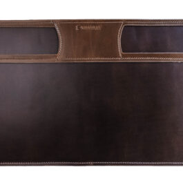 a brown leather mat on a white background