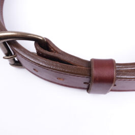 A brown Leather belt on a white background