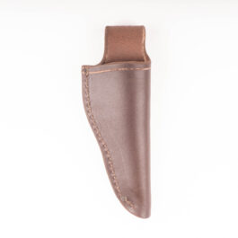 A brown Handmade Leather Sheath with a white background.