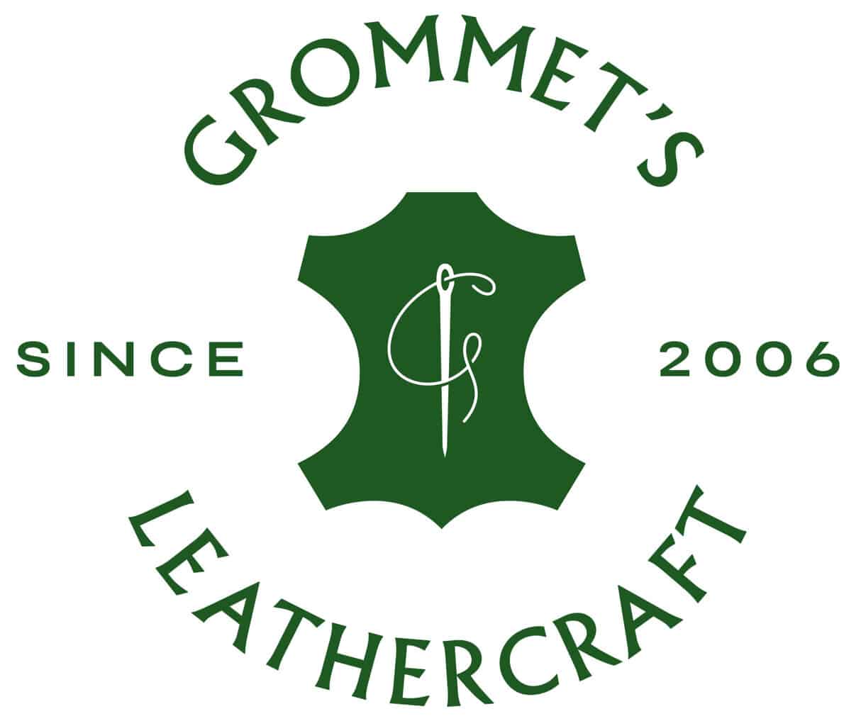 Needle and thread logo with the Albertus font