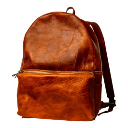 a light brown backpack on a white background