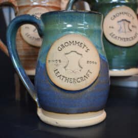 Mug 5 Blue-Brown Body With Green Rim And Tan Inside